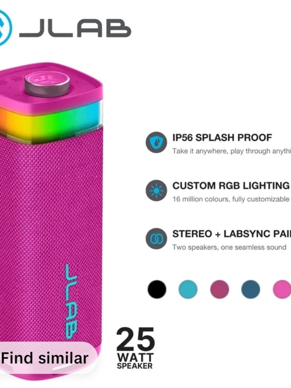 25W Portable Bluetooth Speaker - Pink with RGB Lighting